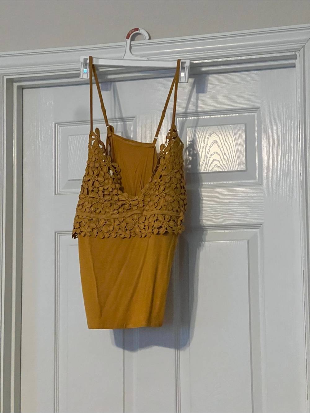 Impressions Mustard Crochet Lace Camisole with Spaghetti Straps